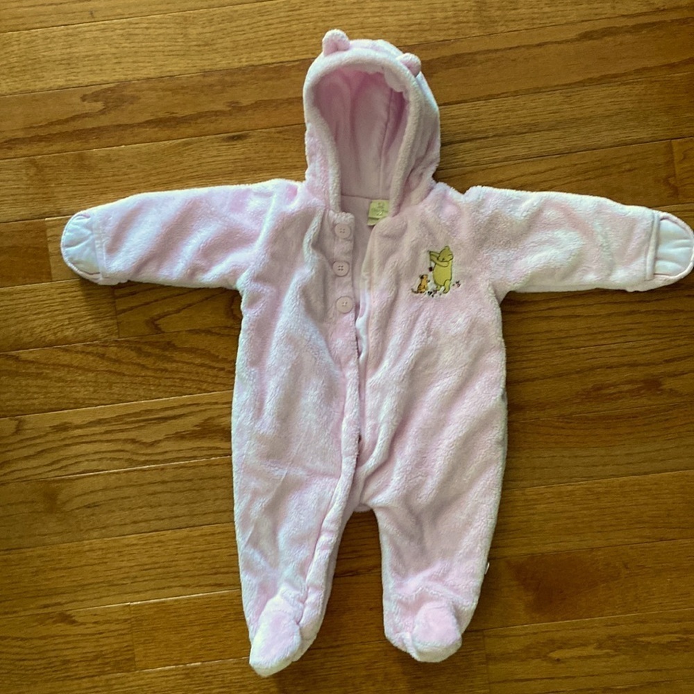 Winnie the Pooh Pink fuzzy snowsuit size 9 months